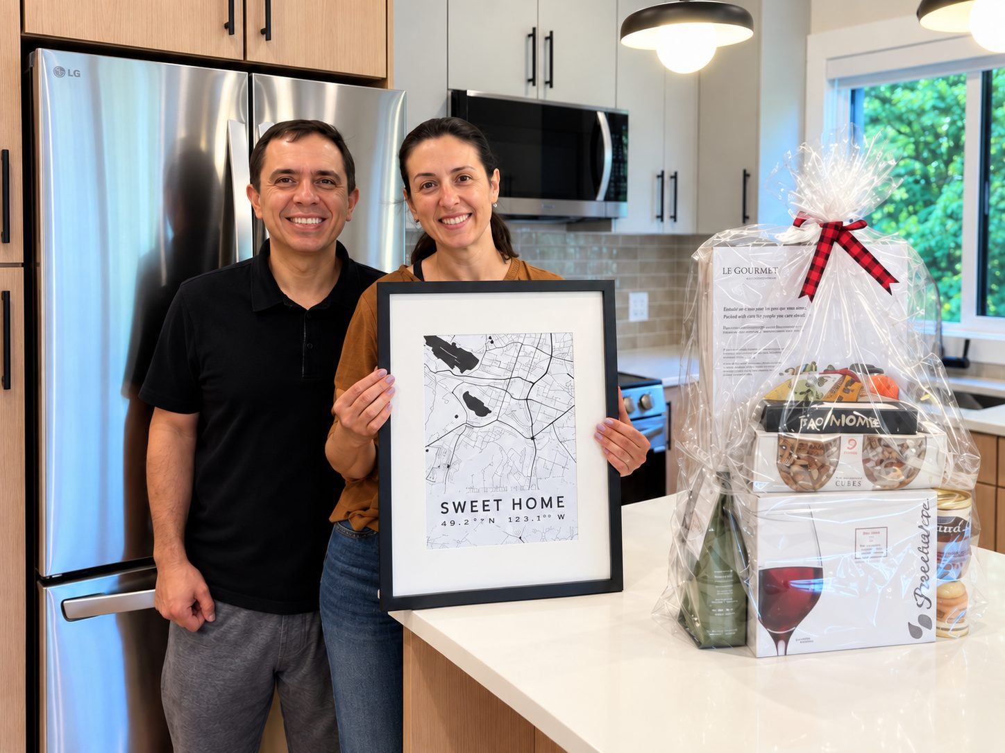 First-time homebuyers celebrating possession of their new townhome in Langford, BC